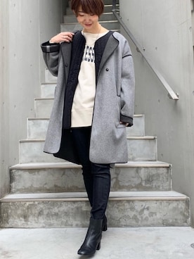 「パイピングコート」｜「アイテム（スウェット）」を使った、yumiさん（レディース・165cm）の冬コーディネート