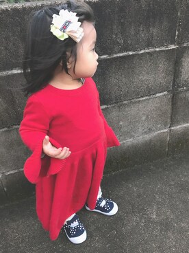 「1歳3ヶ月」｜「アイテム（ワンピース/ドレス）」を使った、MiiiAさん（キッズ・80cm）の冬コーディネート