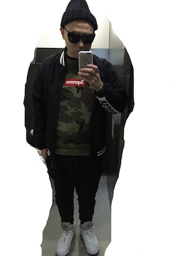 「GOODENOUGH（グッドイナフ）のアイテム（スタジャン）」を使った、八木さん（メンズ・178cm）の冬コーディネート