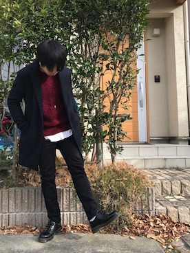 「GU（ジーユー）の（GU）スキニーフィットジーンズ（MEN ⁄ ジーンズ）」を使った、でらしさん（メンズ・164cm）の冬コーディネート