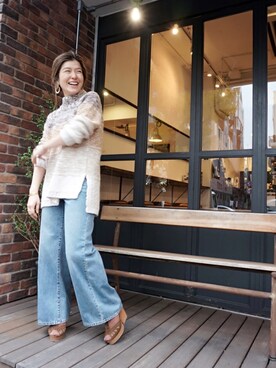 「NOMBRE IMPAIR（ノンブルアンペール）のグラデーションスラブ　タートルロングニット（ニット/セーター、ブラウン系）」を使った、kamata.さん（レディース・158cm）の冬コーディネート