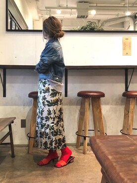 「FIL DE FER（フィルデフェール）のCENTERプリント 変わり袖ロンT（Tシャツ/カットソー、グレー系）」を使った、kamata.さん（レディース・158cm）の冬コーディネート