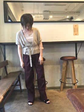 「FIL DE FER（フィルデフェール）のクリスピーコットン　カシュクールニット（ニット/セーター、ベージュ系）」を使った、kamata.さん（レディース・158cm）の春コーディネート