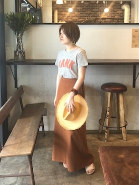 「NOMBRE IMPAIR（ノンブルアンペール）の12/-度甘天竺 HANK TEE（Tシャツ/カットソー、グレー系）」を使った、kamata.さん（レディース・158cm）の春コーディネート