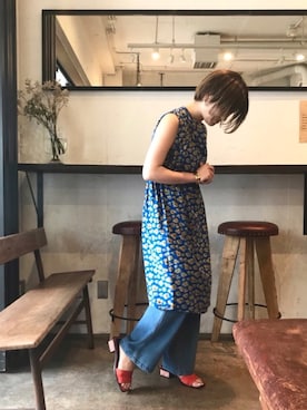 「FIL DE FER（フィルデフェール）の7.5oz 内紐付きイージーデニム（デニムパンツ、ブルー系）」を使った、kamata.さん（レディース・158cm）の夏コーディネート