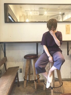 「rapiecage（ラピエサージュ）のプレーン Ｃバングル（バングル/リストバンド、シルバー系）」を使った、kamata.さん（レディース・158cm）の夏コーディネート