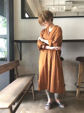 「rapiecage（ラピエサージュ）のタイニープレートブレスレット（ブレスレット、ゴールド系）」を使った、kamata.さん（レディース・158cm）の夏コーディネート