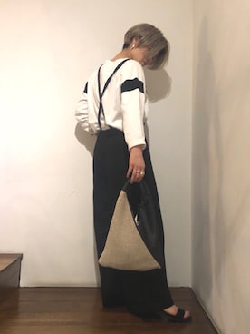 「NOMBRE IMPAIR（ノンブルアンペール）のアイテム（サロペット/オーバーオール）」を使った、kamata.さん（レディース・158cm）の春コーディネート
