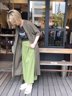 「NOMBRE IMPAIR（ノンブルアンペール）のアイテム（シャツワンピース）」を使った、kamata.さん（レディース・157cm）の夏コーディネート