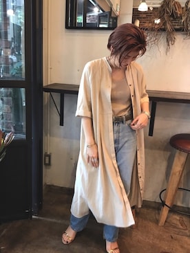「NOMBRE IMPAIR（ノンブルアンペール）のアイテム（シャツワンピース）」を使った、kamata.さん（レディース・158cm）の夏コーディネート