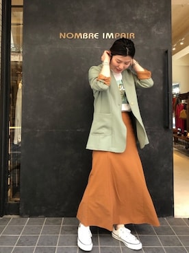 「NOMBRE IMPAIR（ノンブルアンペール）のアイテム（ノーカラージャケット）」を使った、kamata.さん（レディース・158cm）の春コーディネート