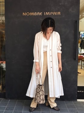 「スリットパンツ」｜「アイテム（シャツワンピース）」を使った、kamata.さん（レディース・158cm）の春コーディネート