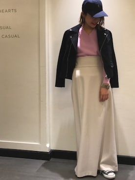 「ROKU」｜「アイテム（ライダースジャケット）」を使った、Rinko Takeuchiさん（レディース・164cm）の冬コーディネート