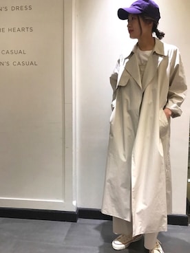 「アイテム（つなぎ/オールインワン、ベージュ系）」を使った、Rinko Takeuchiさん（レディース・164cm）の冬コーディネート