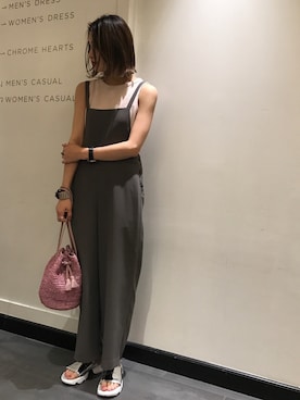 「BEAUTY&YOUTH UNITED ARROWS（ビューティーアンドユースユナイテッドアローズ）のBY∴ ジョーゼットサロペット -手洗い可能- ◆（サロペット/オーバーオール）」を使った、Rinko Takeuchiさん（レディース・164cm）の夏コーディネート