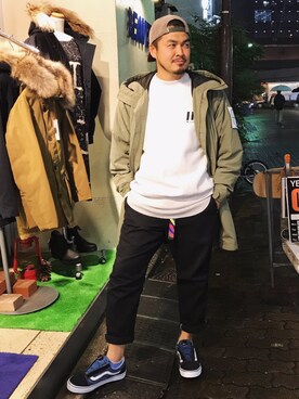 「BURLAP OUTFITTER」｜「アイテム（ミリタリージャケット）」を使った、ふるちゃんさん（メンズ・171cm）の冬コーディネート