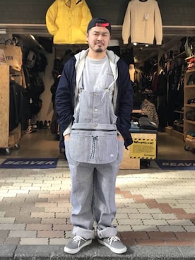 「MANASTASH（マナスタッシュ）のアイテム（サロペット/オーバーオール）」を使った、ふるちゃんさん（メンズ・171cm）の冬コーディネート
