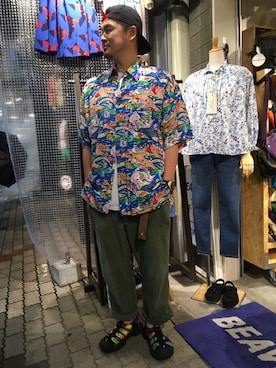 「TOPO DESIGNS（トポデザインズ）のアイテム（キャップ）」を使った、ふるちゃんさん（メンズ・171cm）の夏コーディネート