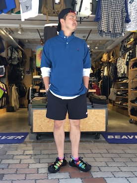 「TOPO DESIGNS（トポデザインズ）のアイテム（キャップ）」を使った、ふるちゃんさん（メンズ・171cm）の夏コーディネート