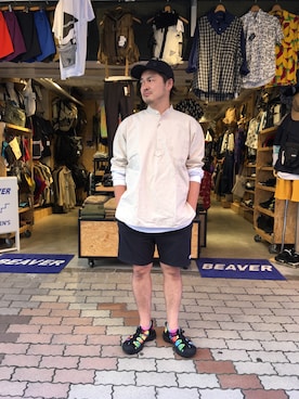 「TOPO DESIGNS（トポデザインズ）のアイテム（キャップ）」を使った、ふるちゃんさん（メンズ・171cm）の夏コーディネート