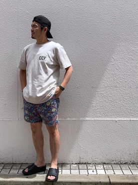 「HOKA（ホカ）のHOKA ONE ONE/ホカ オネオネ　ORA RECOVERY SLIDE（サンダル）」を使った、ふるちゃんさん（メンズ・171cm）の夏コーディネート