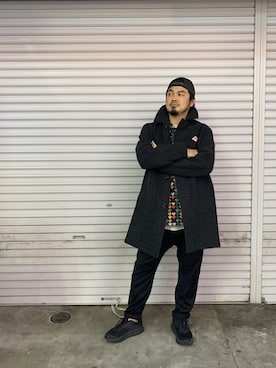 「DANTON（ダントン）のアイテム（ステンカラーコート）」を使った、ふるちゃんさん（メンズ・171cm）の冬コーディネート