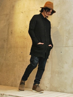 「OURET（オーレット）のアイテム（ブーツ）」を使った、OURETさん（メンズ・175cm）の冬コーディネート