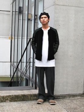 「OURET（オーレット）のアイテム（ノーカラージャケット）」を使った、OURETさん（メンズ・175cm）の秋コーディネート