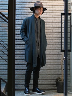 「OURET（オーレット）のアイテム（帽子）」を使った、OURETさん（メンズ・171cm）の冬コーディネート