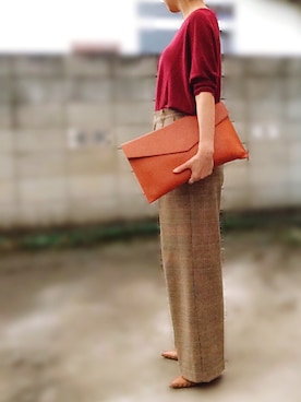 「Ameri（アメリ）のアイテム（クラッチバッグ）」を使った、moco♡さん（レディース・159cm）の秋コーディネート