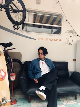 「used mix」｜「アイテム（スラックス）」を使った、Jin Murataさん（メンズ・171cm）の春コーディネート
