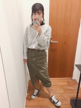 「グラニフ」｜「アイテム（スウェット）」を使った、P!COさん（レディース・158cm）の冬コーディネート