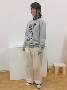 「グラニフ」｜「アイテム（スウェット）」を使った、P!COさん（レディース・158cm）の冬コーディネート