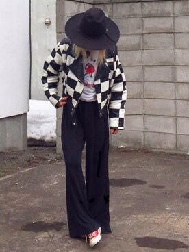 「アイテム（ライダースジャケット、ホワイト系）」を使った、machiさん（レディース・156cm）の春コーディネート
