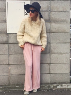 「リブニット」｜「アイテム（スリッポン）」を使った、machiさん（レディース・156cm）の秋コーディネート