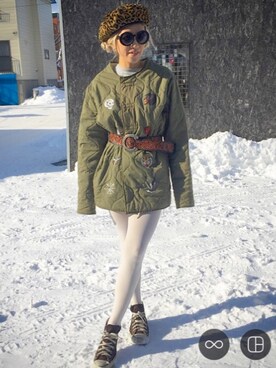 「白タイツ」｜「アイテム（ハンチング/ベレー帽）」を使った、machiさん（レディース・156cm）の冬コーディネート