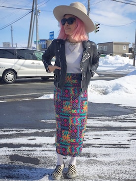 「白タイツ」｜「アイテム（スリッポン）」を使った、machiさん（レディース・156cm）の春コーディネート