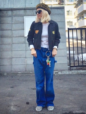 「アイテム（スリッポン、ホワイト系）」を使った、machiさん（レディース・156cm）の春コーディネート