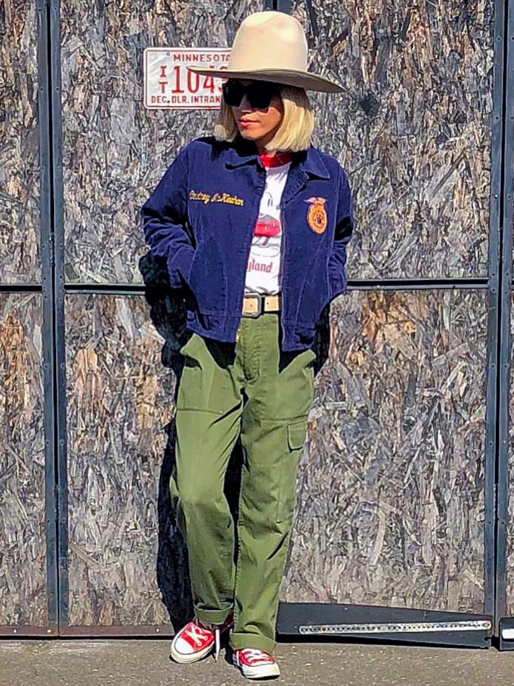 「used、vintage、古着、ヴィンテージ、FFA、ベイカーパンツ、ミリタリー、ミッキー T」｜「VINTAGEのアイテム（ジャケット/アウター、ブルー系）」を使った、machiさん（レディース・156cm）の秋コーディネートの1枚目の写真