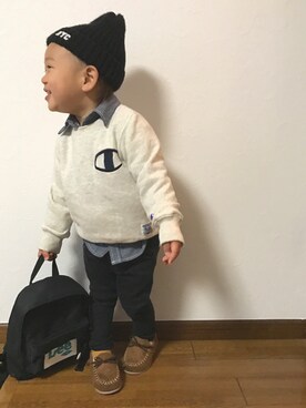 「Lee（リー）のアイテム（バックパック/リュック）」を使った、☆Piii☆さん（キッズ・90cm）の冬コーディネート