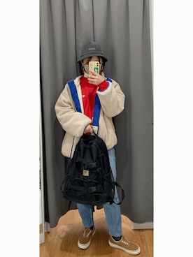 「古着好きな人と繋がりたい」｜「アイテム（ブルゾン）」を使った、百.さん（レディース・161cm）の冬コーディネート