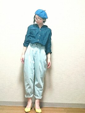 「マムジーンズ」｜「アイテム（ハンチング/ベレー帽）」を使った、はらさん（レディース・151cm）の春コーディネート