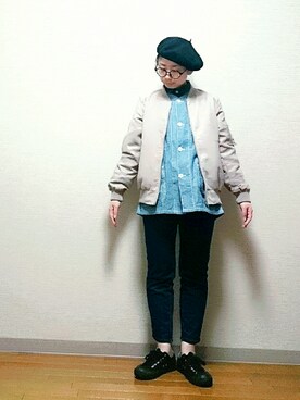 「rps（アールピーエス）のアイテム（MA-1）」を使った、はらさん（レディース・151cm）の春コーディネート
