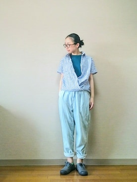 「ユニクロU」｜はらさん（レディース・151cm）の夏コーディネート