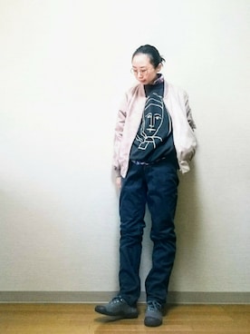 「rps（アールピーエス）のアイテム（MA-1）」を使った、はらさん（レディース・151cm）の冬コーディネート