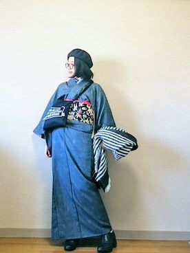 「ネコ」｜「アイテム（ハンチング/ベレー帽）」を使った、はらさん（レディース・151cm）の冬コーディネート