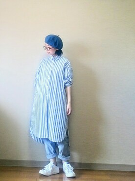 「ベレー帽推奨委員会」｜「アイテム（シャツワンピース）」を使った、はらさん（レディース・151cm）の春コーディネート
