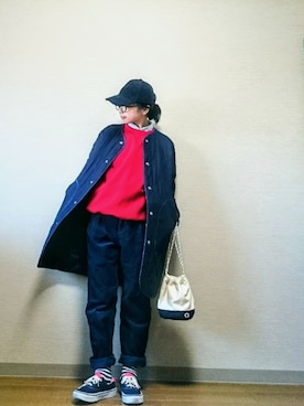 「コーデュロイキャップ」｜「アイテム（ミリタリージャケット）」を使った、はらさん（レディース・151cm）の冬コーディネート