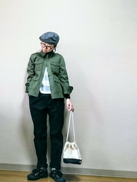 「SEVENDAYS=SUNDAY（セブンデイズサンデイ）のアイテム（ミリタリージャケット）」を使った、はらさん（レディース・151cm）の春コーディネート