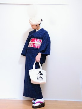 「着物」｜「アイテム（ハンチング/ベレー帽）」を使った、はらさん（レディース・151cm）の冬コーディネート